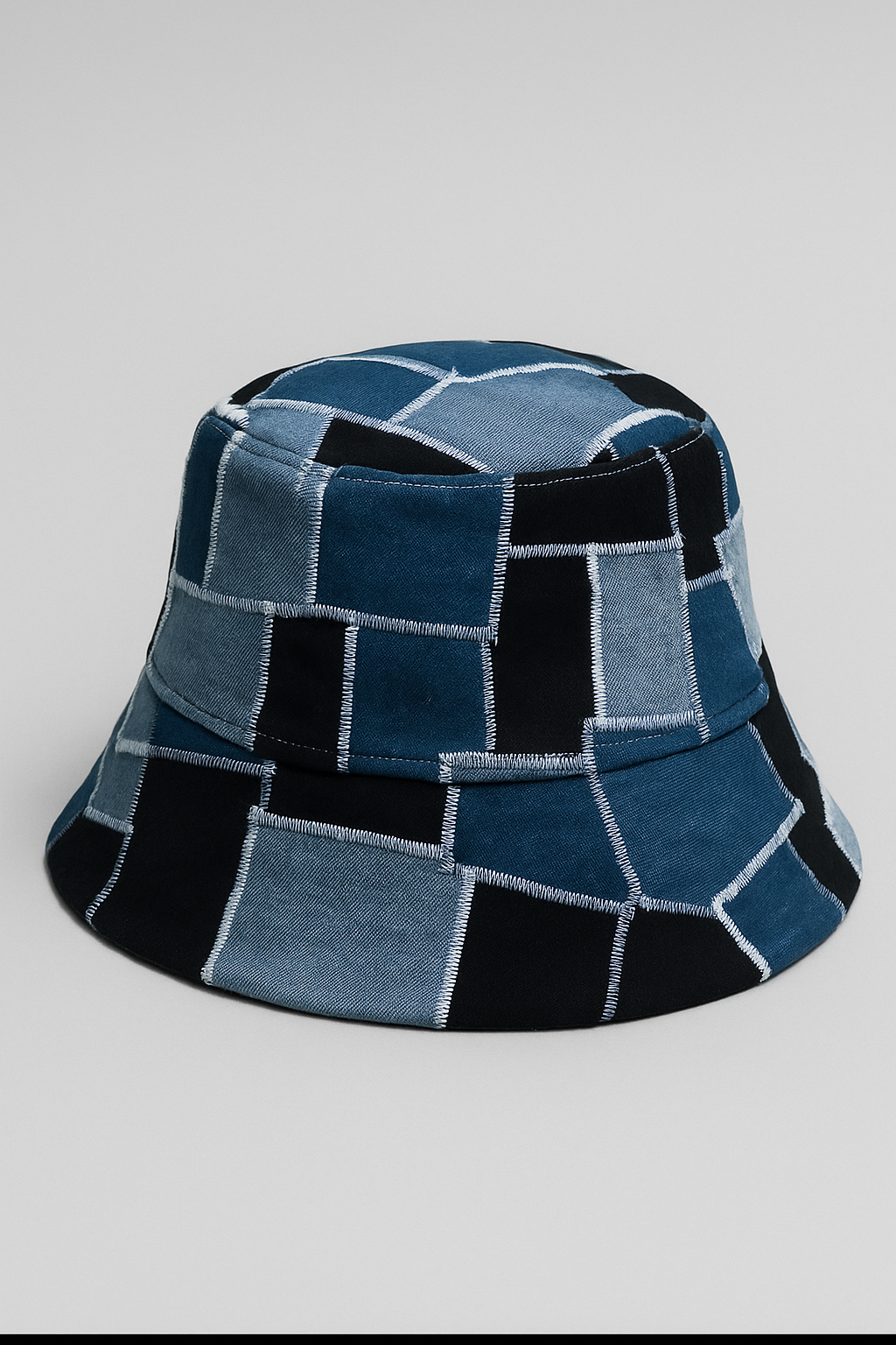DENIM PATCH WORK BUCKET HAT
