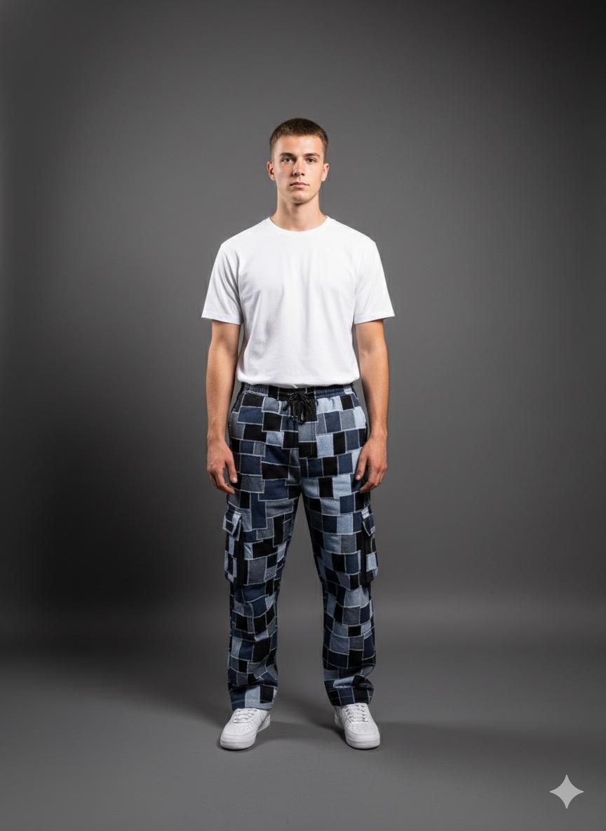 PATCHWORK DENIM CARGO PANTS