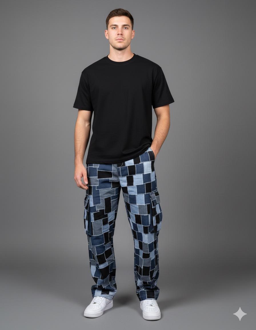 PATCHWORK DENIM CARGO PANTS