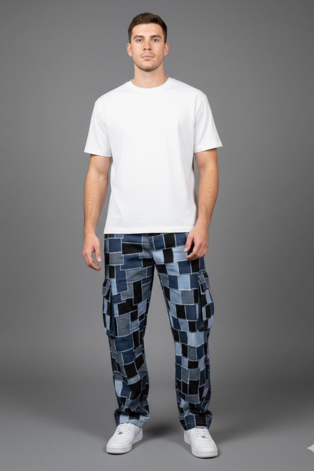 PATCHWORK DENIM CARGO PANTS