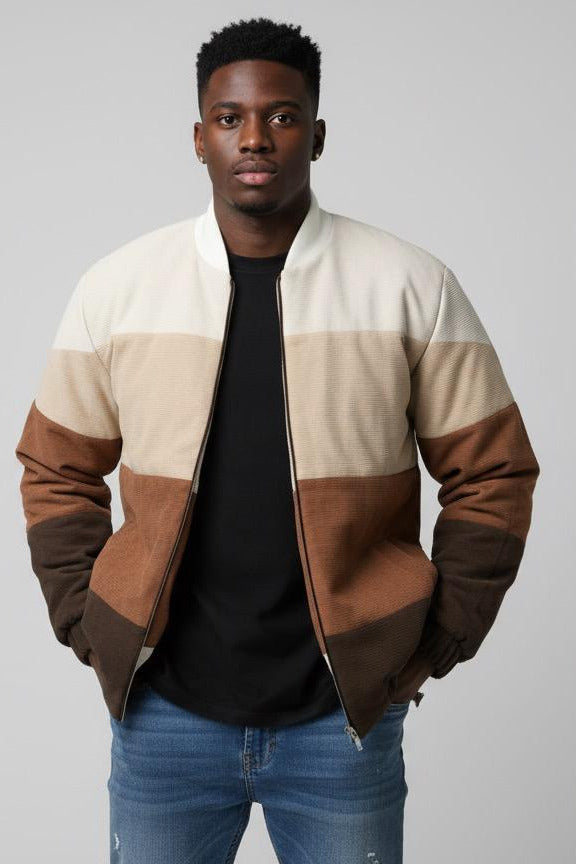 CORDUROY COLOUR BLOCK BOMBER JACKET