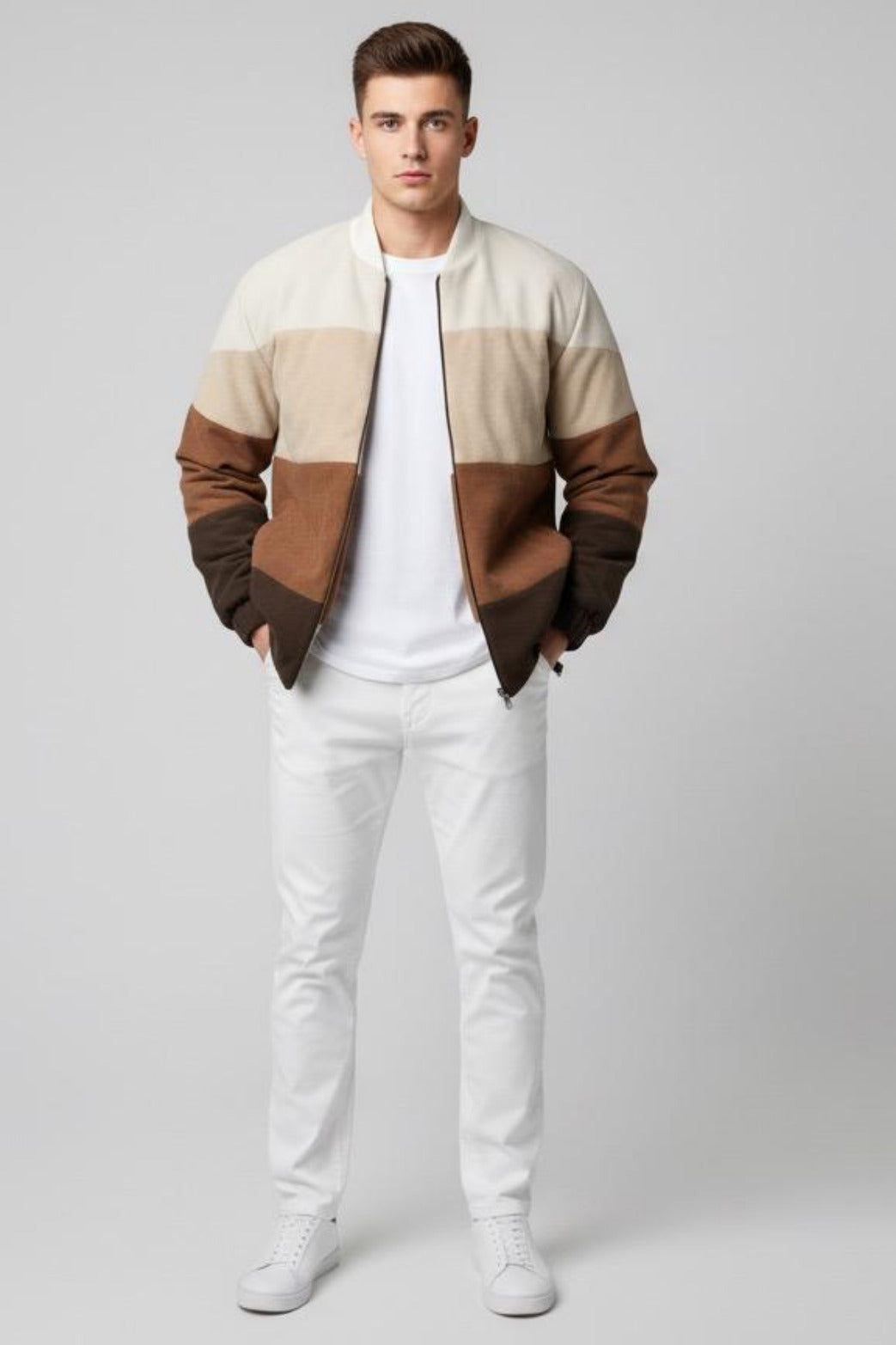 CORDUROY COLOUR BLOCK BOMBER JACKET
